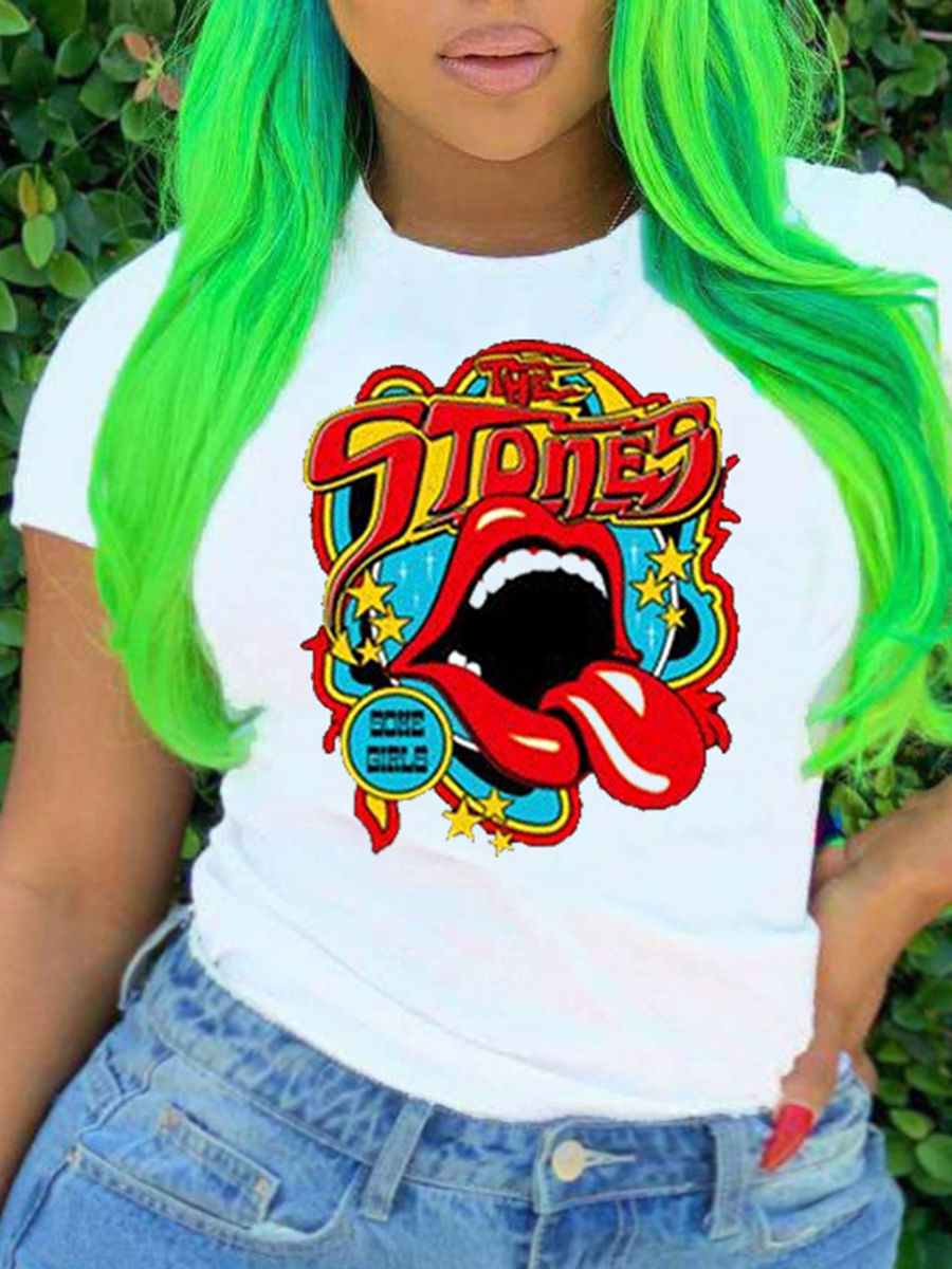 

LW Plus Size Street Lip Letter Print White T-shirt
