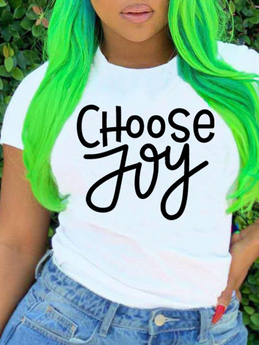 

Lovely Plus Size Casual O Neck Letter Print White T-shirt