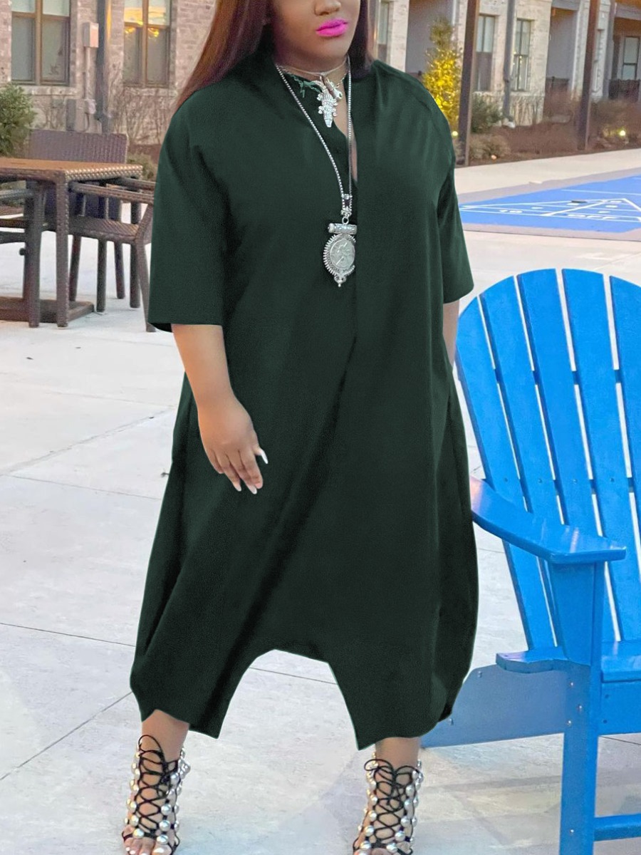 

LW Casual V Neck Loose Army Green One-piece Jumpsuit