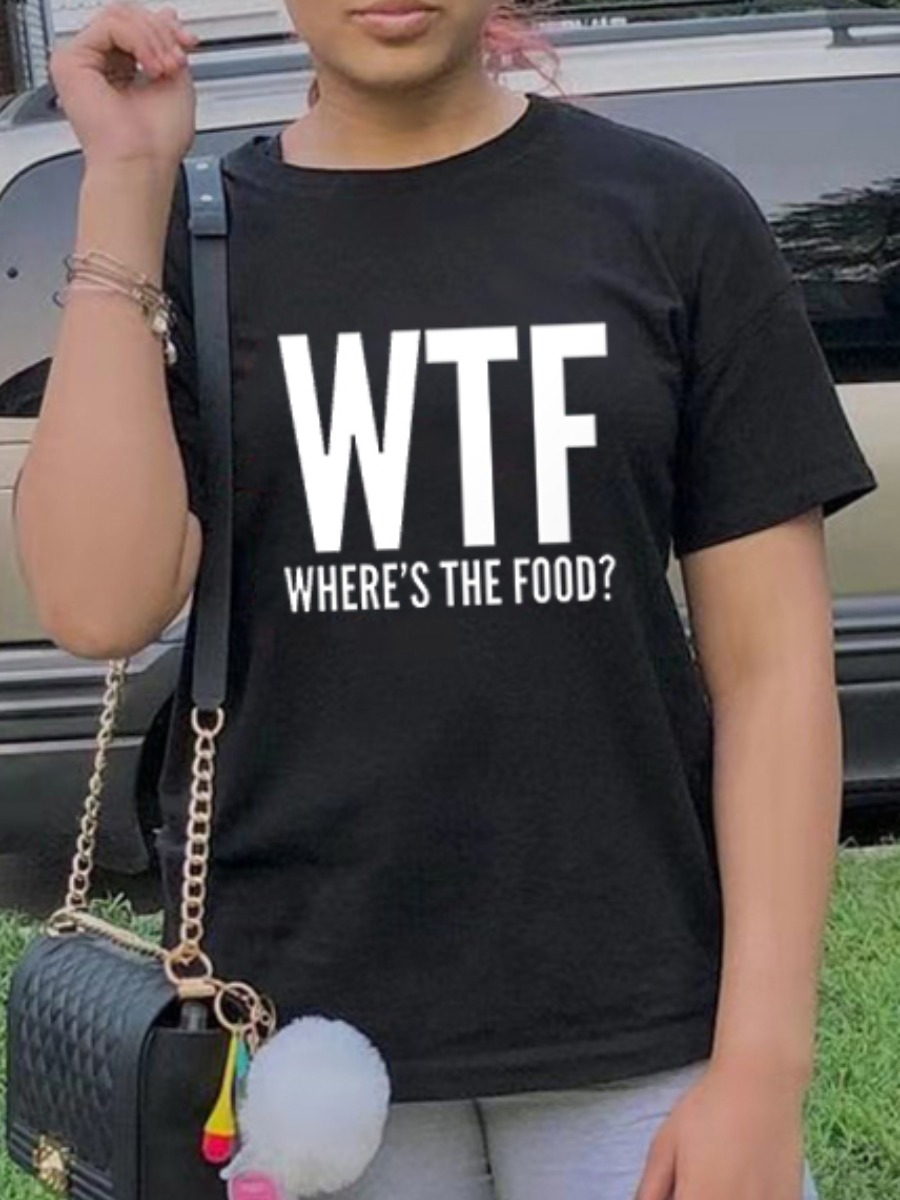 

Lovely Casual O Neck Letter Print Black T-shirt