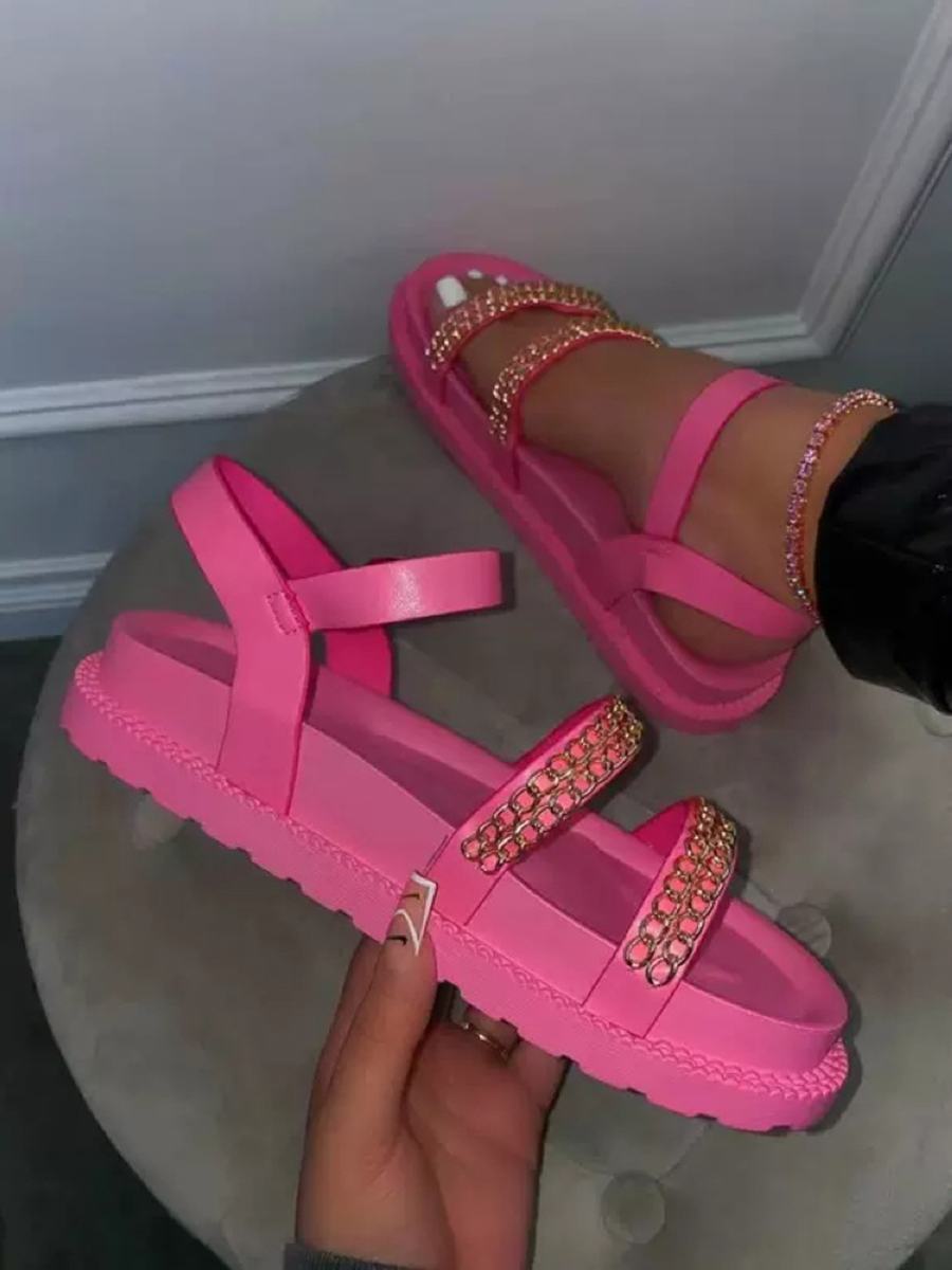 

Lovely Casual Chain Decoration Rose Red Sandals