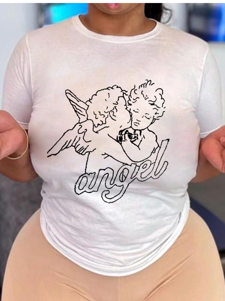 

Lovely Casual Angel Letter Print White T-shirt