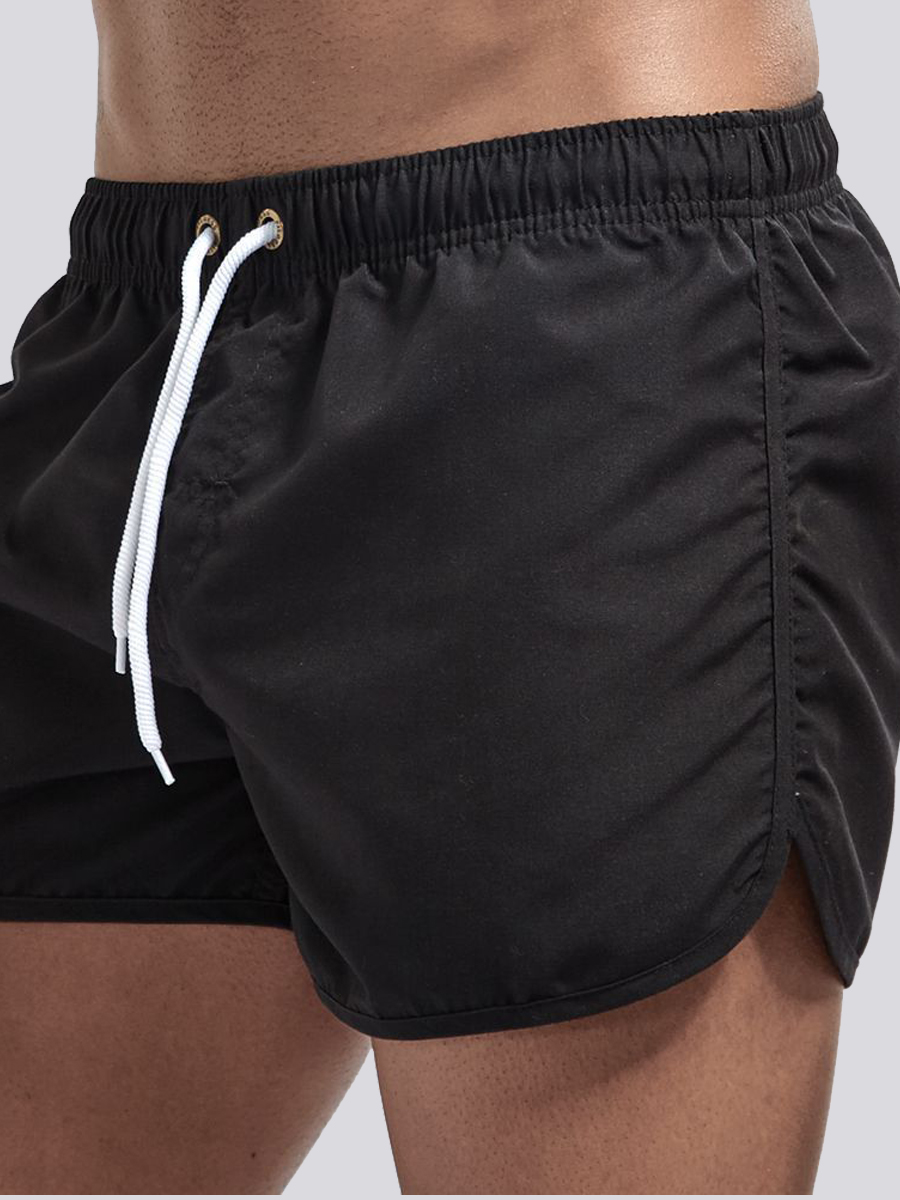 

Lovely Men Sporty Mid Waist Drawstring Black Swimming Trunk