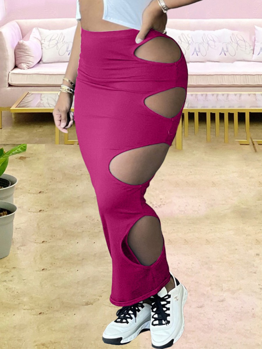 

Lovely Plus Size Sexy Hollow-out Skinny Rose Red Skirt