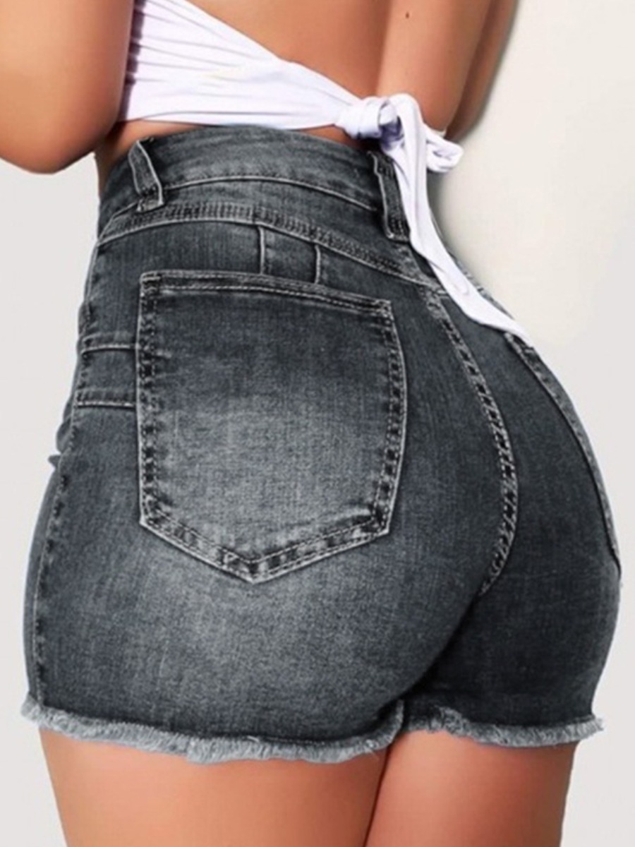 

Lovely Casual High-waisted Raw Edge Light Grey Denim Shorts