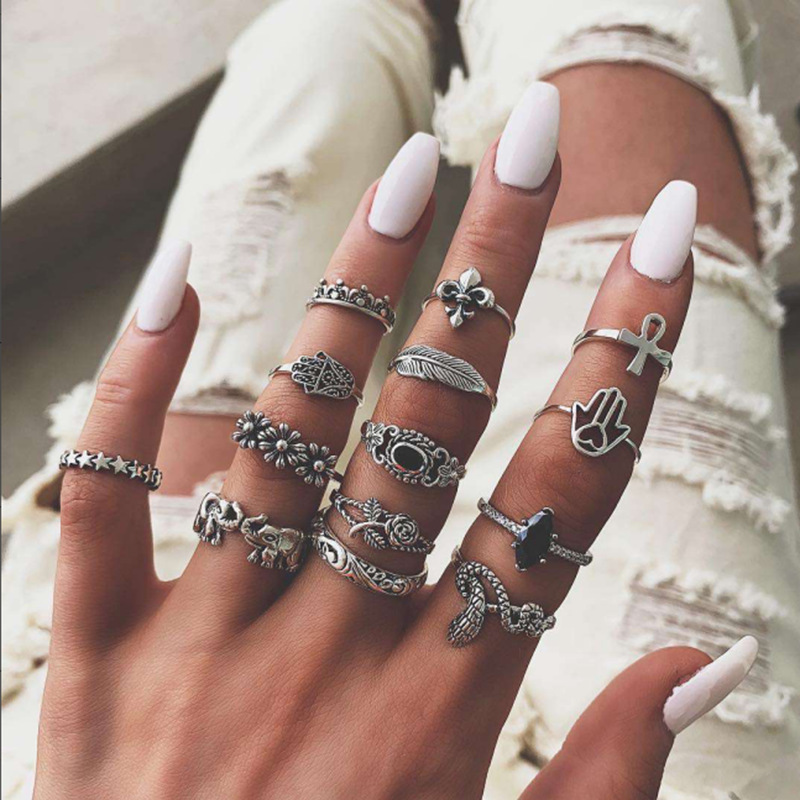 

Lovely Casual Leaf Decoration Silver 14-piece Ring