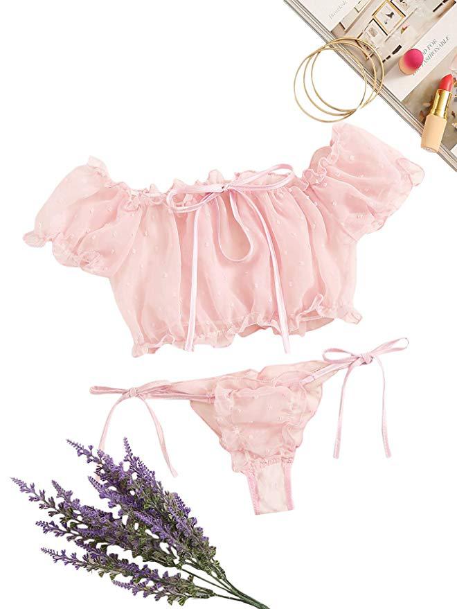 

Lovely Sexy Bandage Ruffle Design Pink Sleepwear