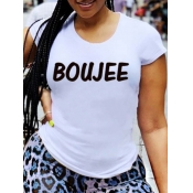 LW Plus Size Casual O Neck Letter Print White T-sh