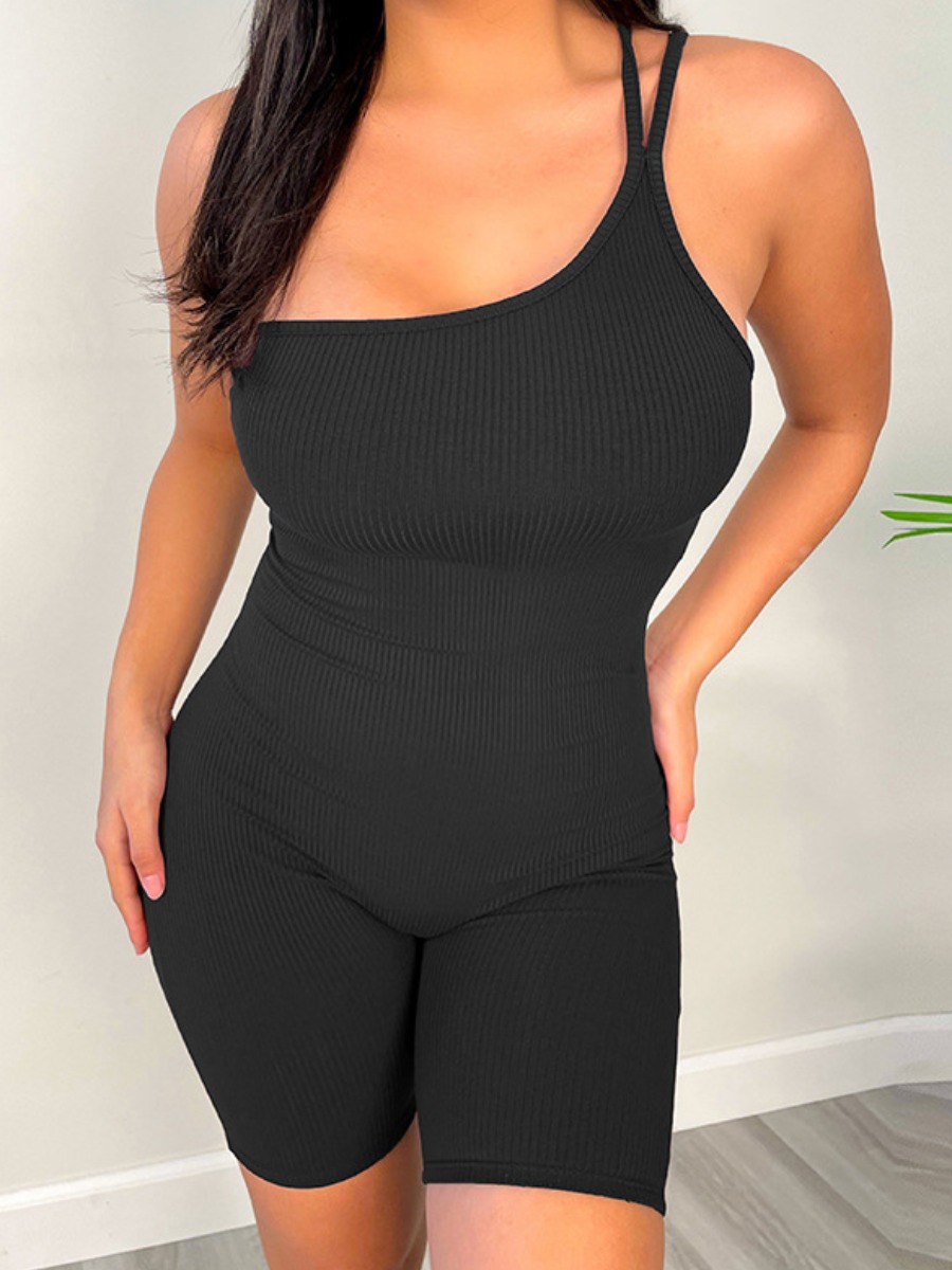 

Lovely Casual One Shoulder Rib-Knit Black Sleepwear