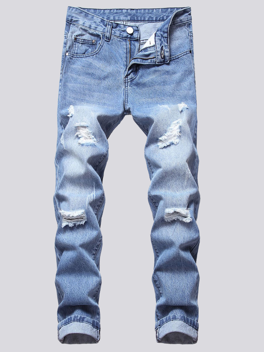 

Lovely Men Casual Mid Waist Ripped Baby Blue Jeans