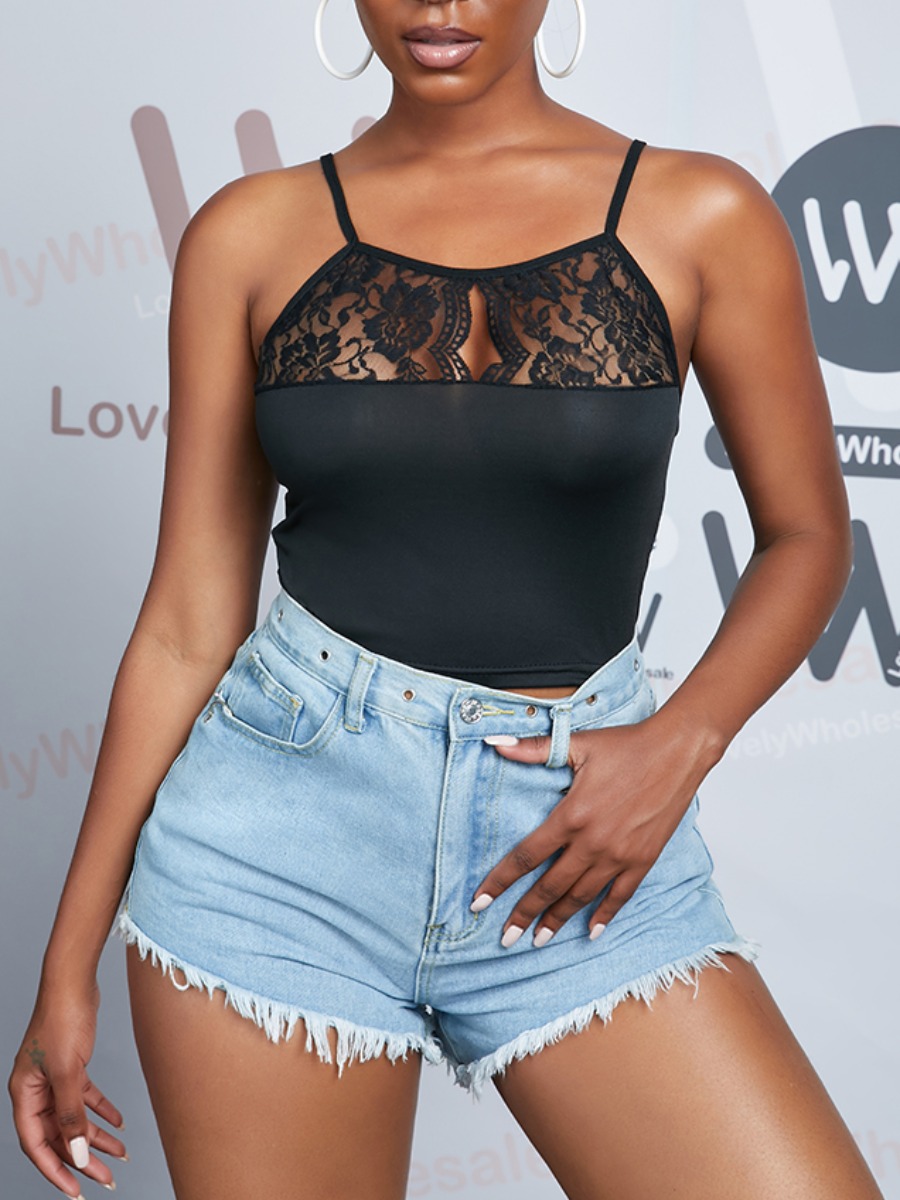 

Lovely Sexy Lace Patchwork Black Camisole