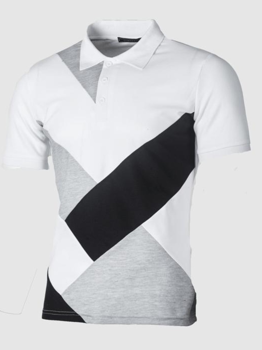 

Lovely Men Casual Color-lump Patchwork White Polo