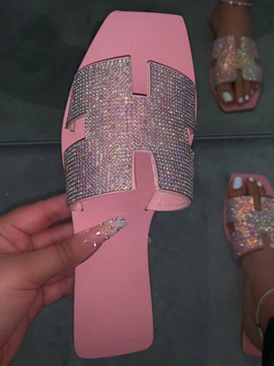 

Lovely Casual Sequined Pink Slippers