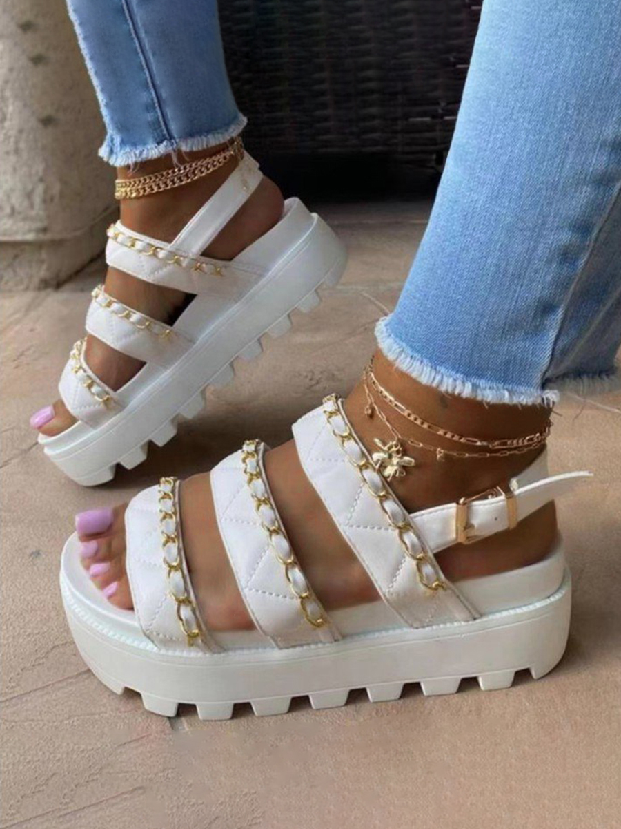 

LW Street Buckle Design White Platform Sandals