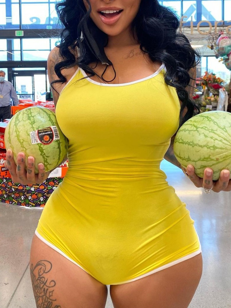 

Lovely Casual U Neck Elastic Yellow One-piece Romper