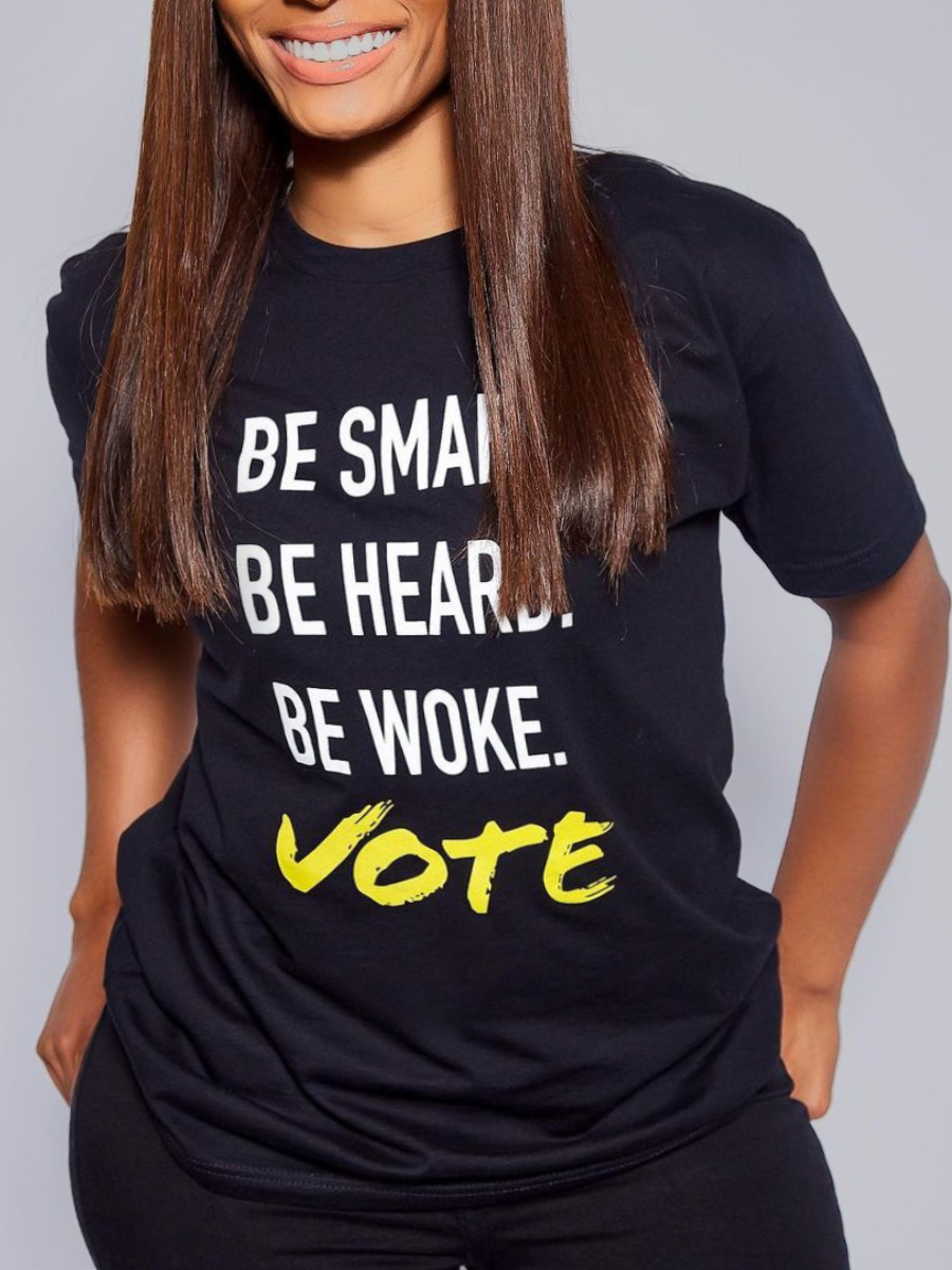

Lovely Plus Size Casual O Neck Letter Print Black T-shirt
