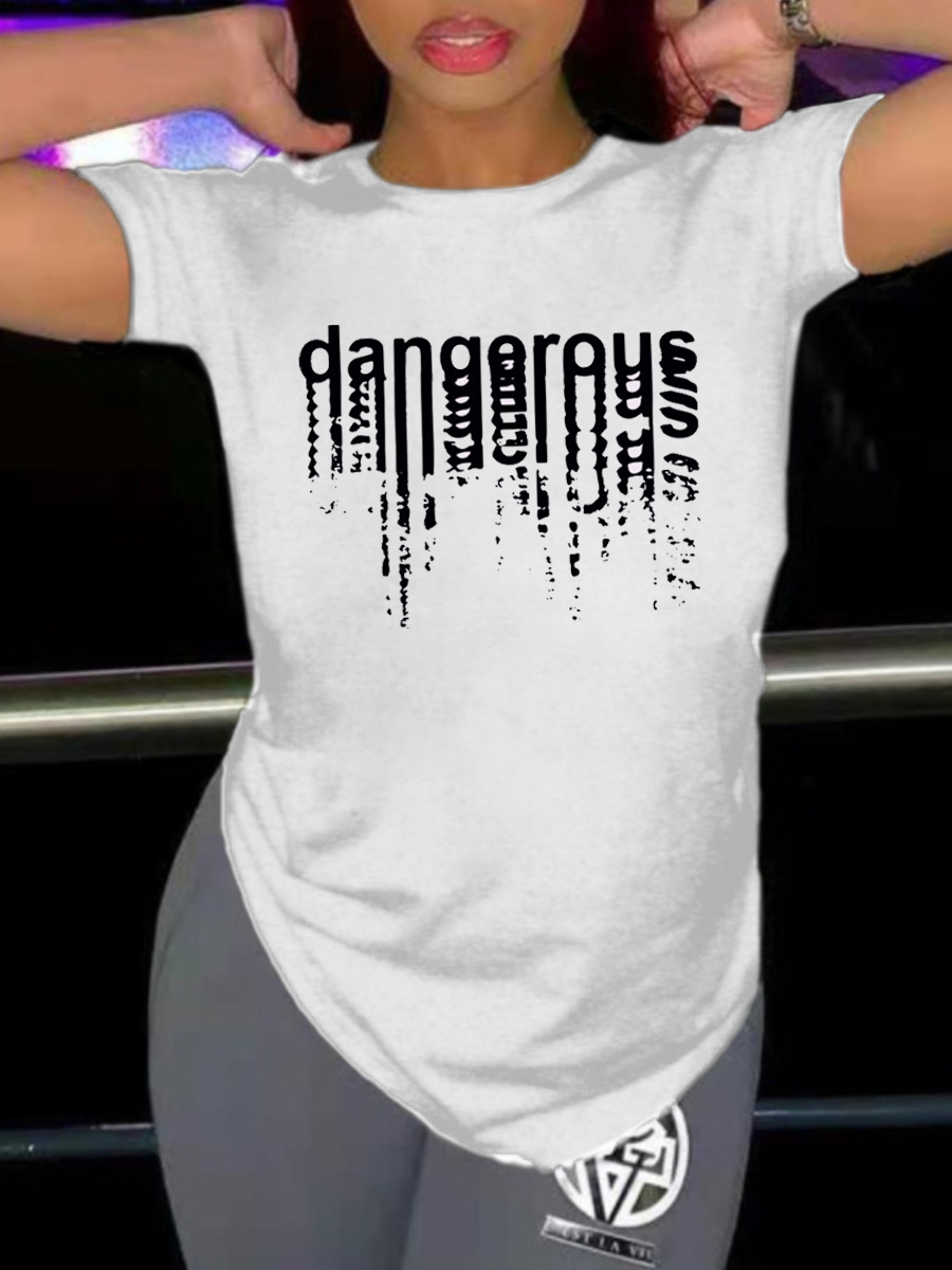 

Lovely Plus Size Casual O Neck Letter Print White T-shirt