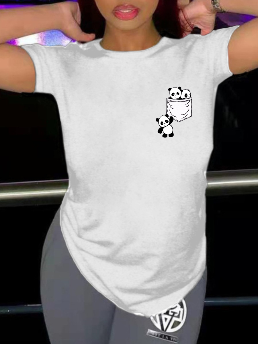 

Lovely Plus Size Casual O Neck Panda Print White T-shirt