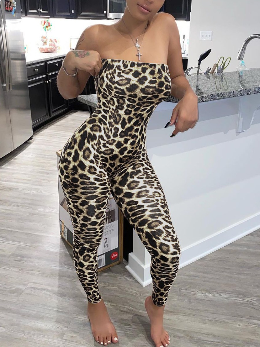

Lovely Street Off The Shoulder Leopard Print One-piece Jumpsuit