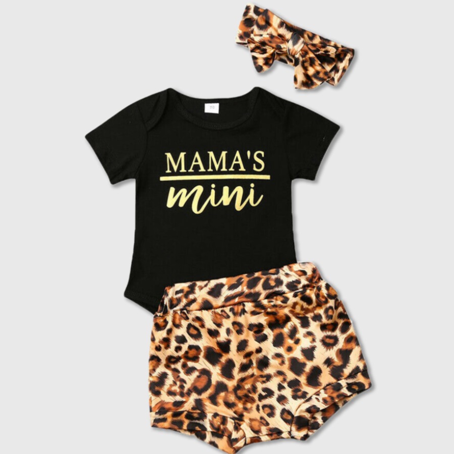 

Lovely Girl Casual Letter Leopard Print Black Two Piece Shorts Set(With Headband)