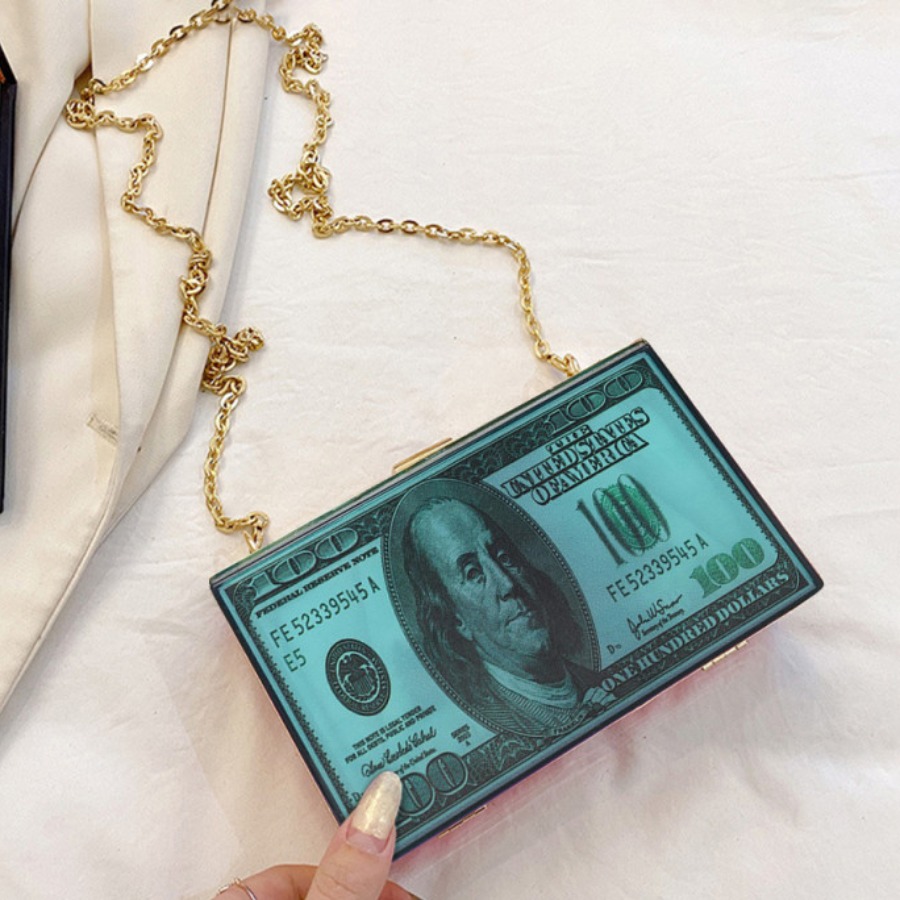 

Lovely Street Money Print Chain Strap Green Crossbody Bags