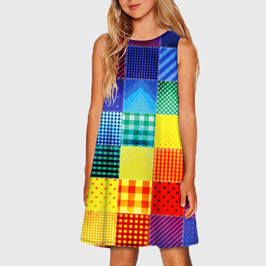 

Lovely Girl Casual Plaid Print Patchwork Multicolor Knee Length Dress, Multicolor lattices