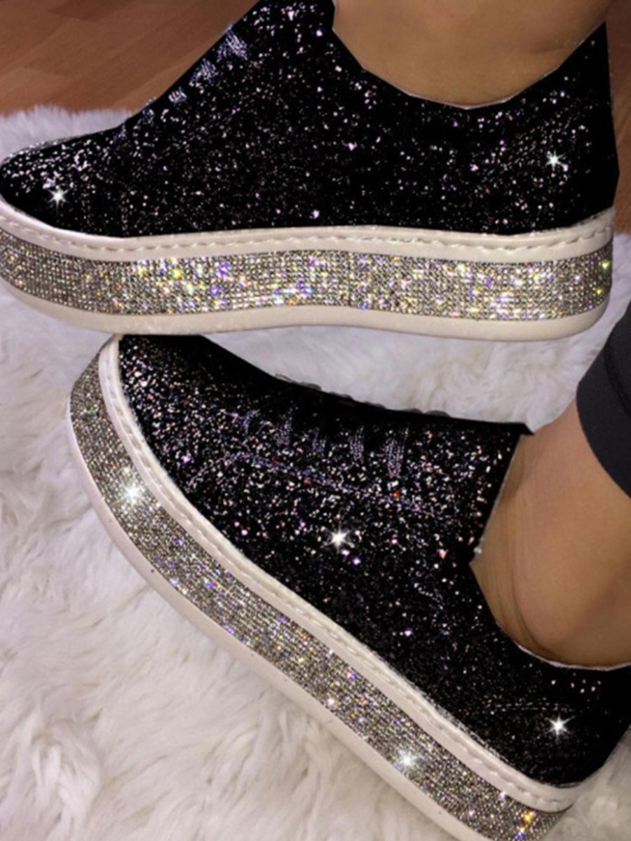 

Lovely Casual Sequined Black Flats