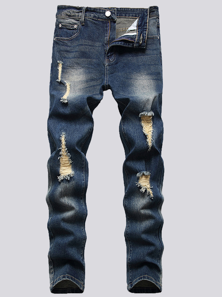 

Lovely Men Street Tie-dye Ripped Blue Jeans