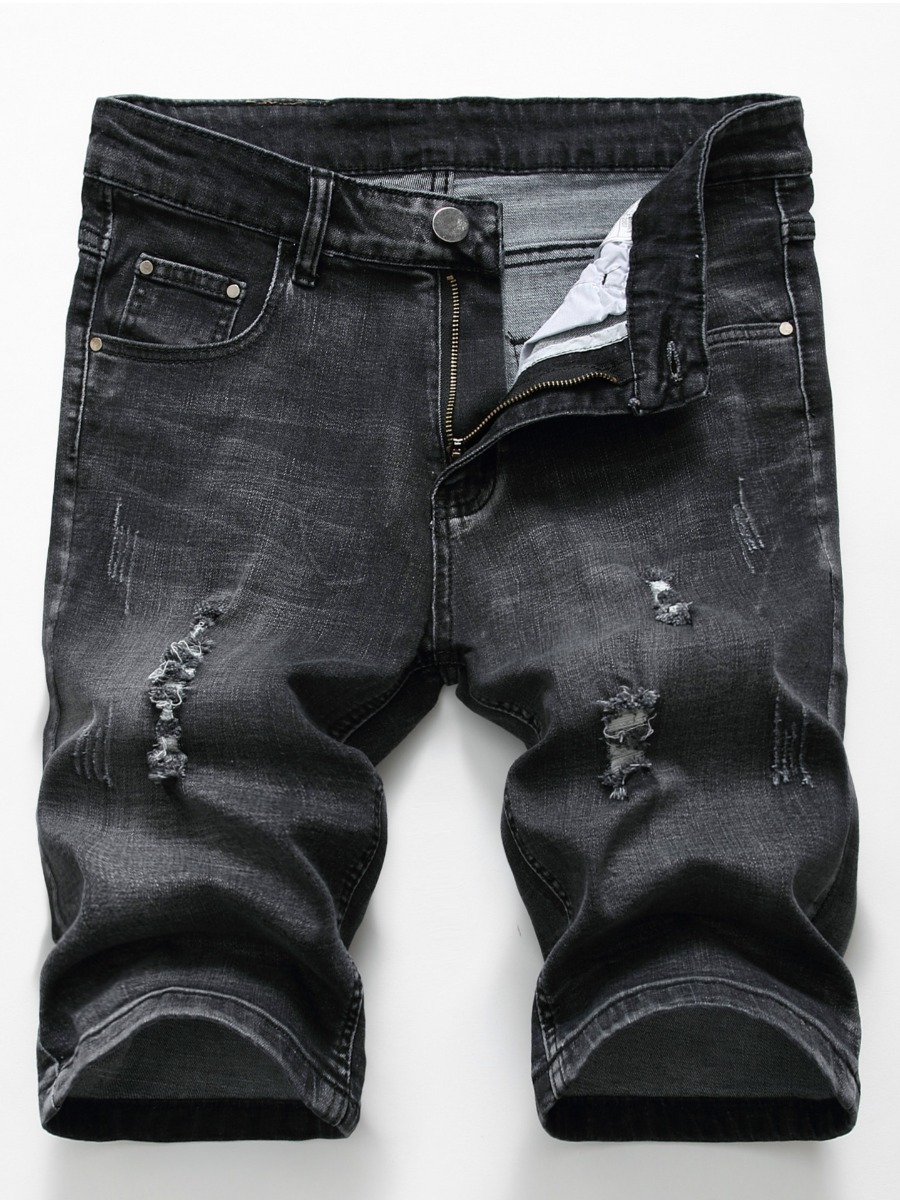 

Lovely Men Street Mid Waist Ripped Black Denim Shorts