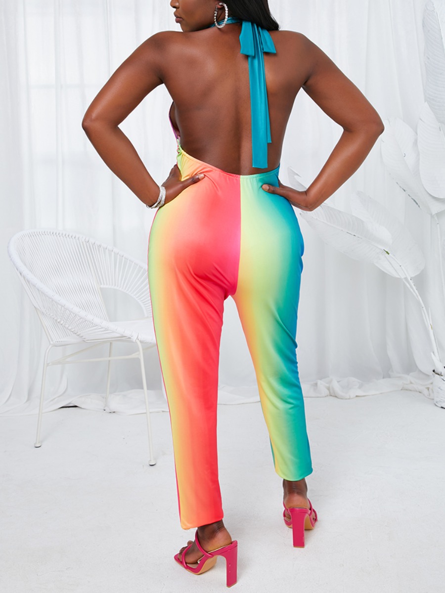 LW Sweet Backless Gradient Multicolor One-piece Jumpsuit