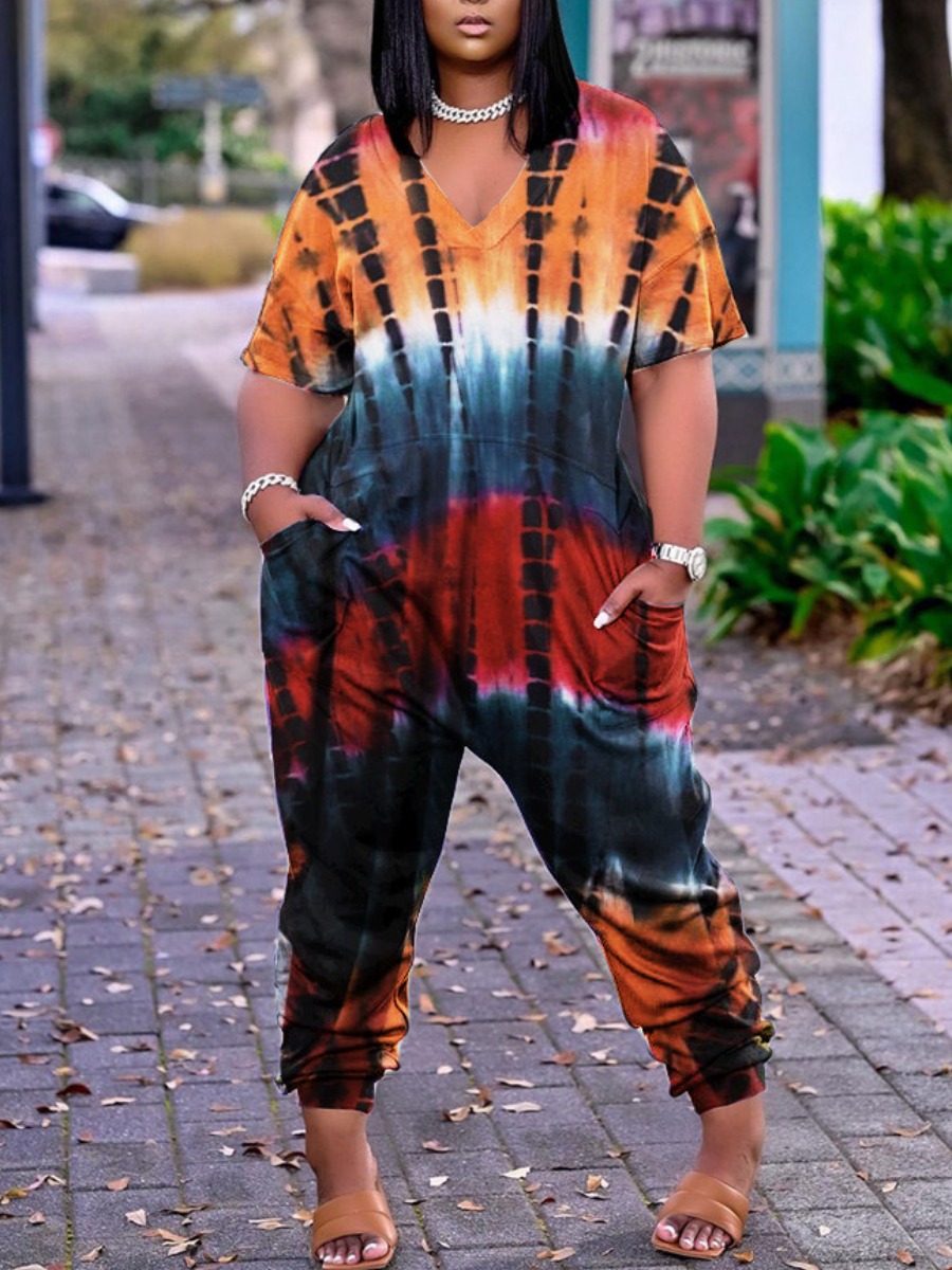 

Lovely Street Dropped Shoulder Tie-dye Orange One-piece Jumpsuit