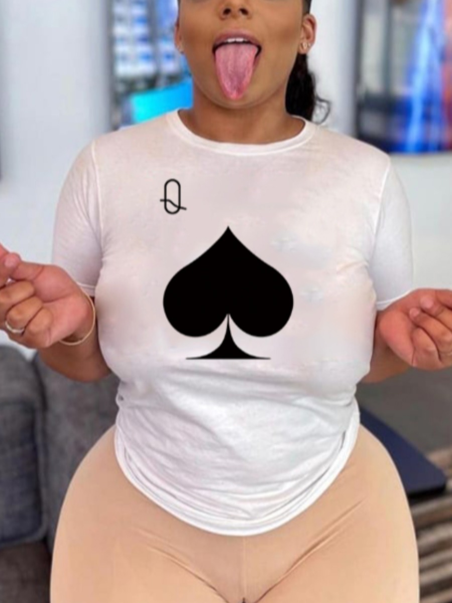 

Lovely Casual Letter Heart-shaped Print White T-shirt