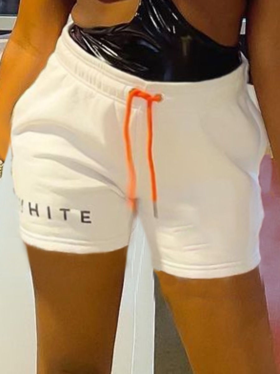 

Lovely Casual Letter Print Drawstring White Shorts