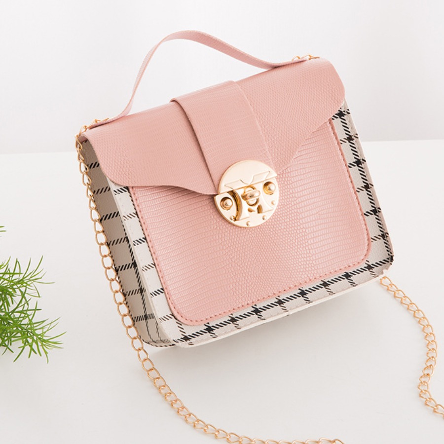 

LW Casual Plaid Print Pink Crossbody Bags