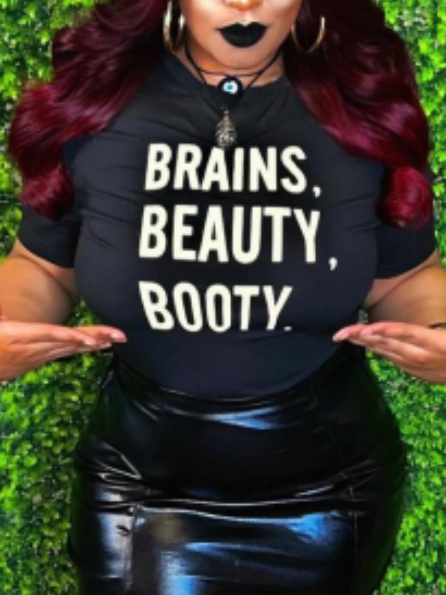 

Lovely Casual O Neck Letter Print Black T-shirt