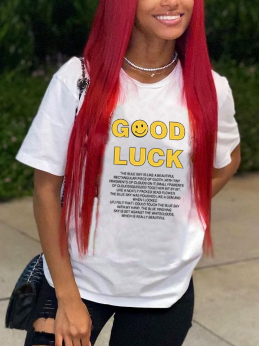 

Lovely Casual O Neck Letter Print White T-shirt