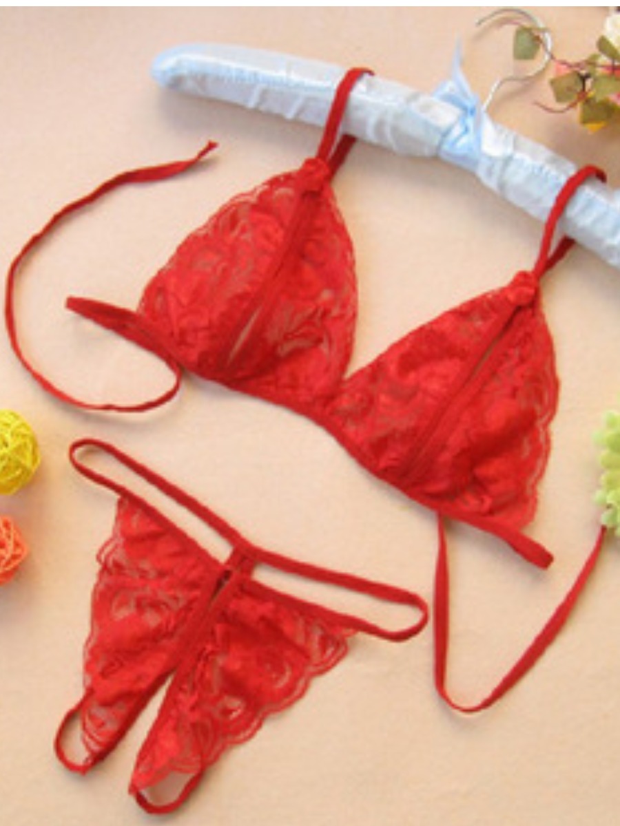 Lovely Sexy See-through Bandage Design Red Bra Set