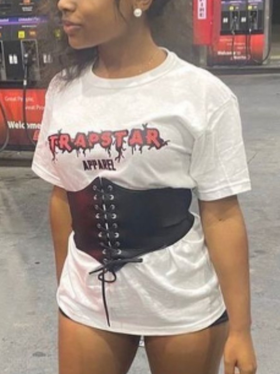 

Lovely Street O Neck Letter Print White T-shirt(Without Corset)