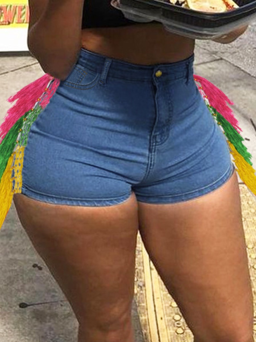 

LW Casual High-waisted Elastic Blue Denim Shorts