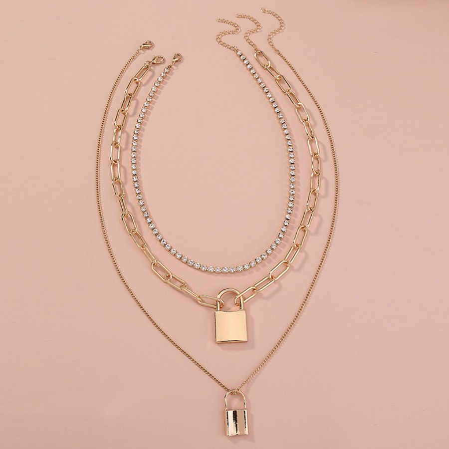 

Lovely Casual Padlock Decoration Gold Multilayer Necklace