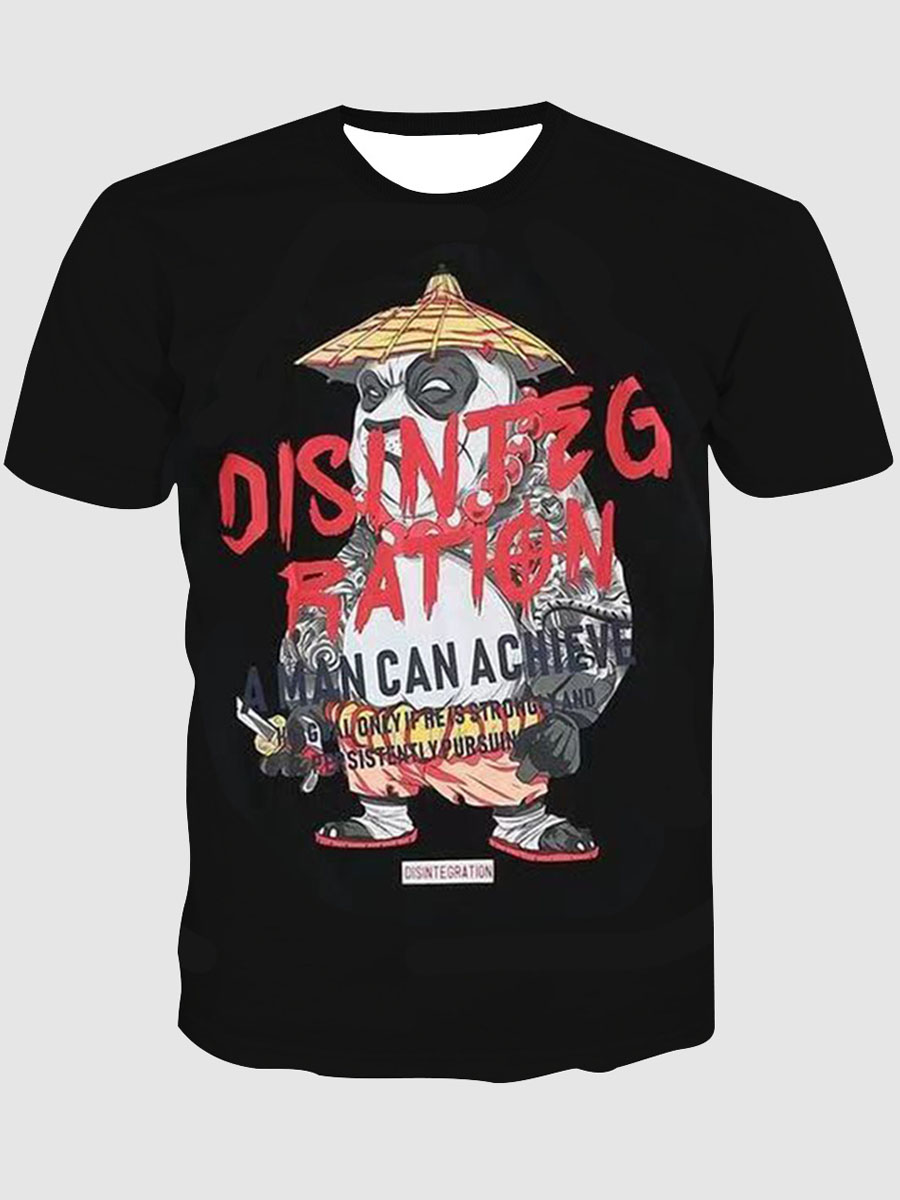 

Lovely Men Street Cartoon Letter Print Black T-shirt