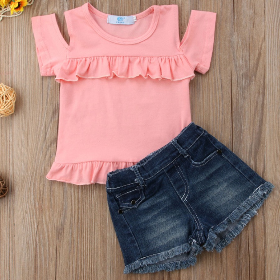 

Lovely Girl Casual Flounce Design Hollow-out Pink Two Piece Shorts Set