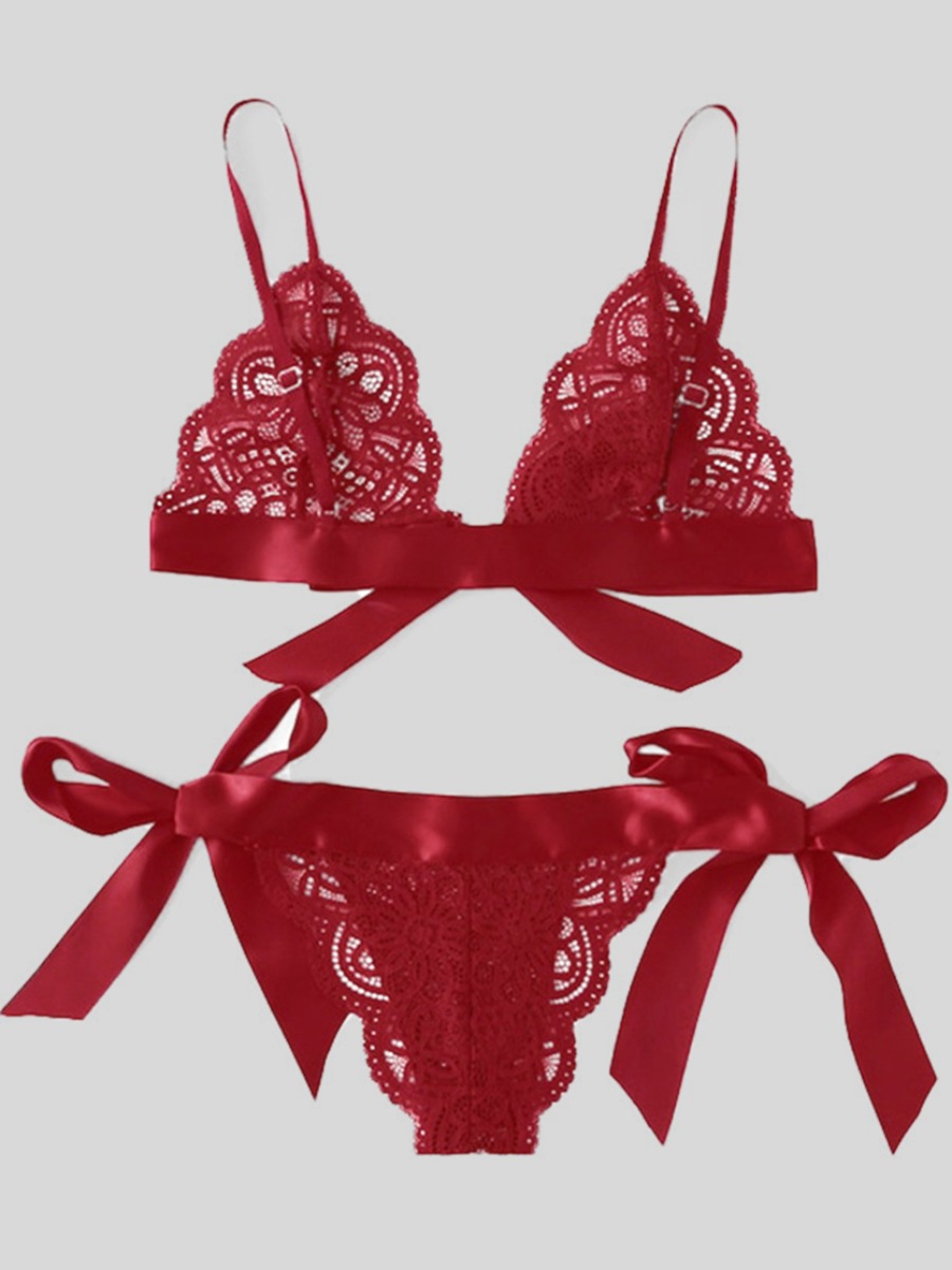 Lovely Sexy See-through Scalloped Red Bra Set