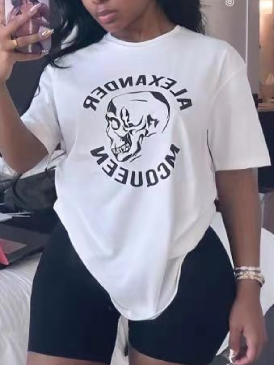 

Lovely Street O Neck Letter Print White T-shirt