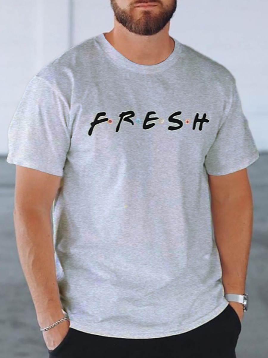 

Lovely Men Casual O Neck Letter Print Grey T-shirt