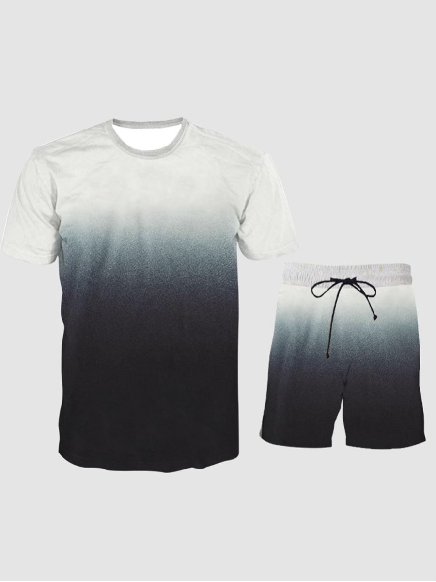 

Lovely Men Casual Gradient Drawstring Black Two Piece Shorts Set