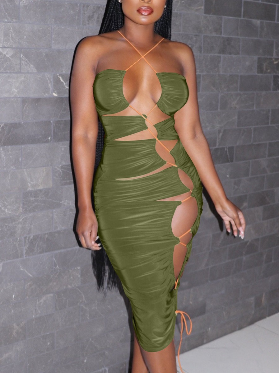 

Lovely Sexy Bandage Hollow-out Design Green Knee Length Dress