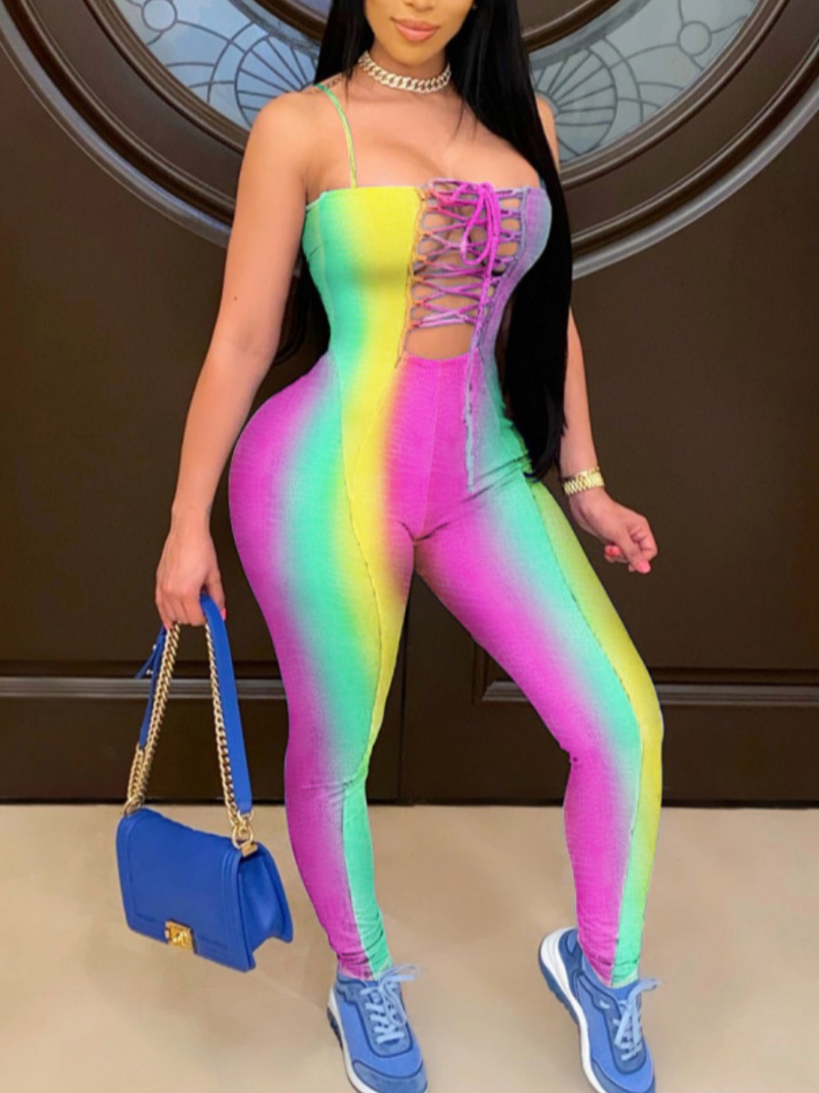 

LW Casual Bandage Hollow-out Design Multicolor One-piece Jumpsuit, Multi