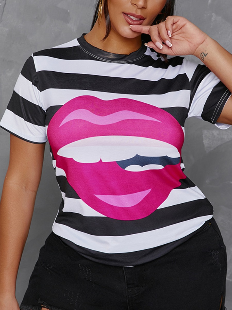 

Lovely Casual Letter Print Striped White T-shirt