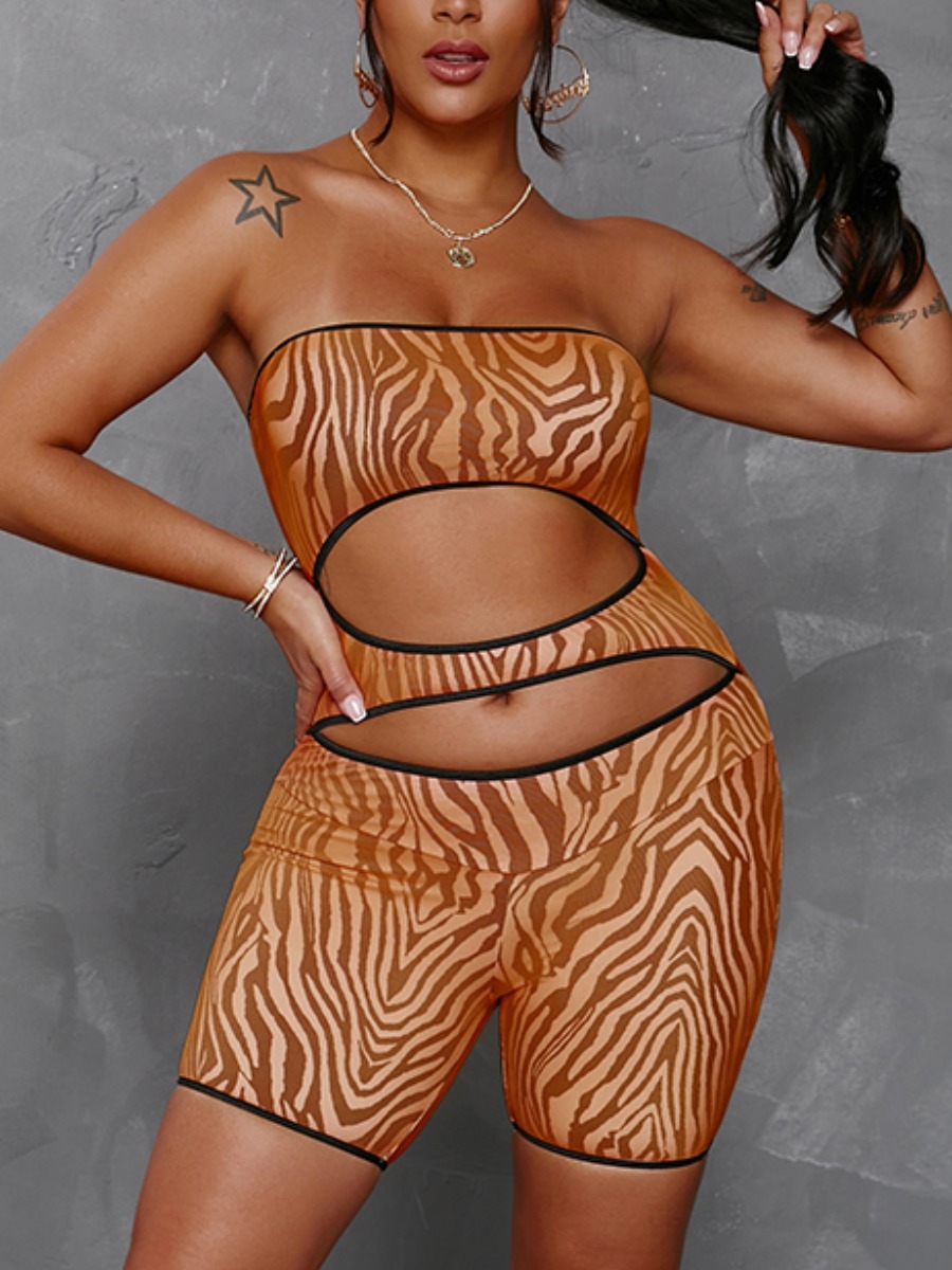 

Lovely Street Off The Shoulder Zebra Stripe Hollow-out One-piece Romper